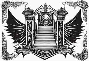 Valhalla sword shield axe 
stairs fog tattoo idea