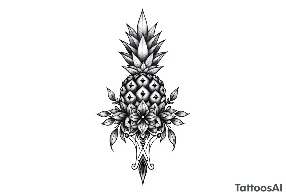 Bushy crown pineapple vagina, design to go over vagina , erotic vagina area design, anus to be at the bottom tattoo idea