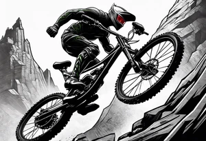 Green goblin riding a full suspension carbon fiber mountain bike tattoo idea