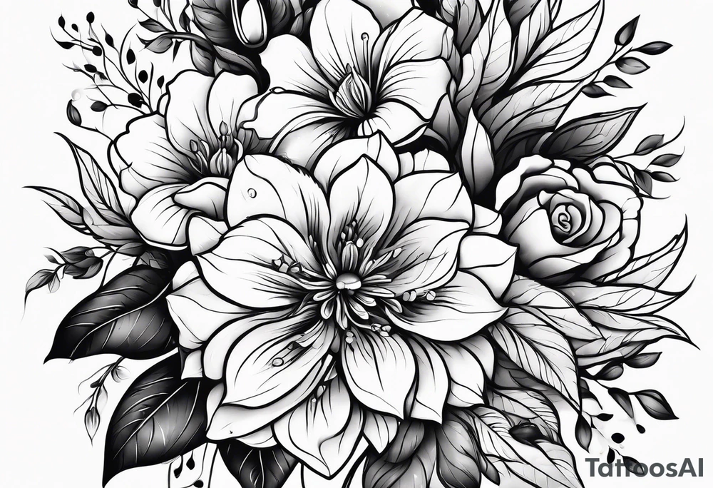 Neotraditional flowers tattoo idea