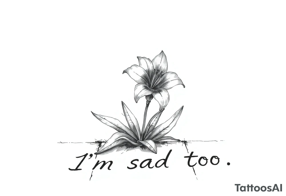 Lily growing out of tile floor with the words I’m sad too written in the grout tattoo idea