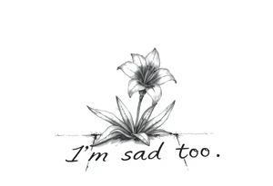 Lily growing out of tile floor with the words I’m sad too written in the grout tattoo idea