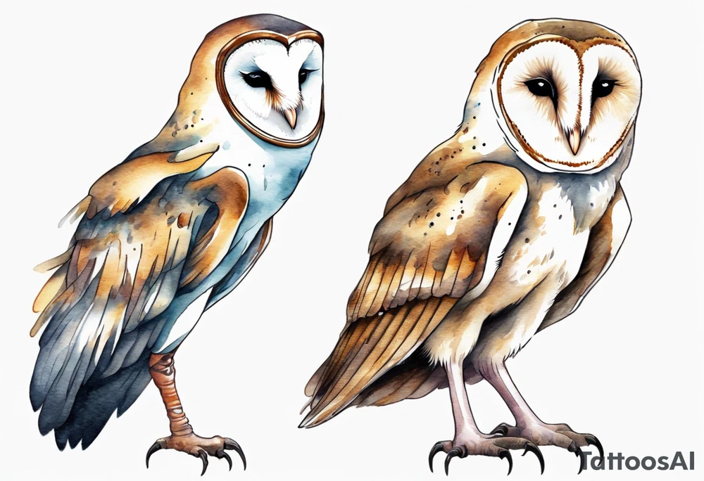 a barn owl with the legs of a stork walking at night tattoo idea