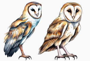 a barn owl with the legs of a stork walking at night tattoo idea