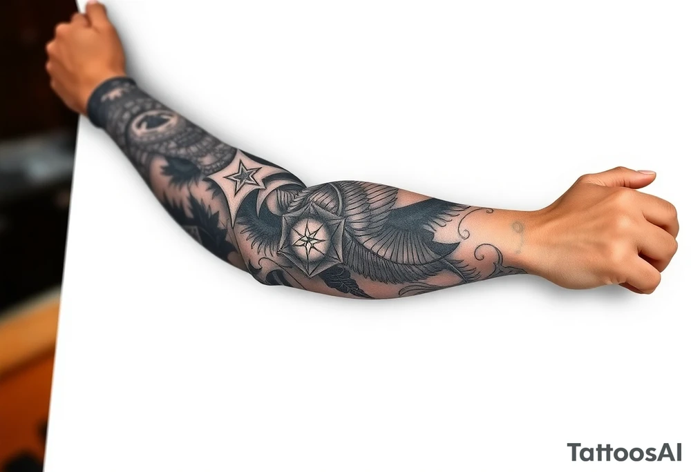 I need to create a right arm sleeve in tribute to one of my best friends and a Staff Sergeant in the United States Army who committed suicide. I want tattoo to focus on his Filipino heritage and incorporate things related to Filipino warriors, remembrance, love, brotherhood, and new beginnings. tattoo idea