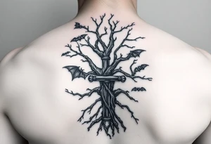 poison tree wrapped around an ankh with bats flying around the tree forearm tattoo tattoo idea