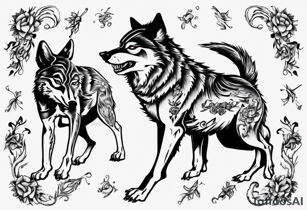 two wolves dancing salsa tattoo idea