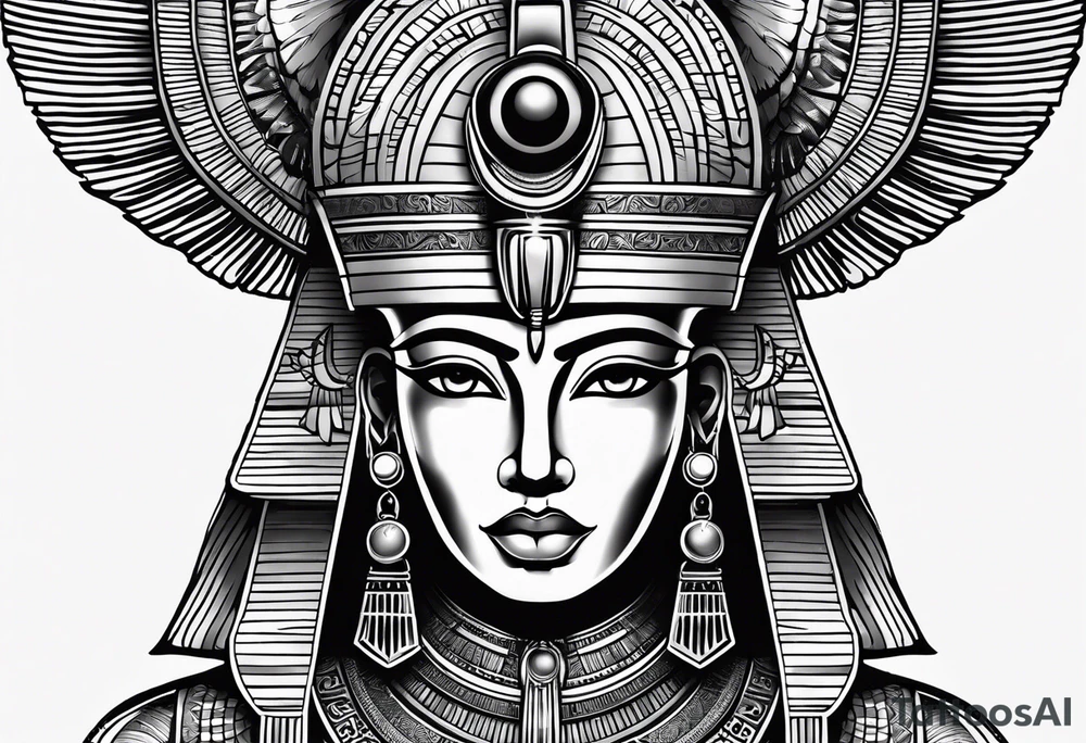 black and white Egyptian goddess Isis tattoo idea