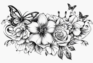 Ankle bracelet tattoo with flowers and butterflies tattoo idea
