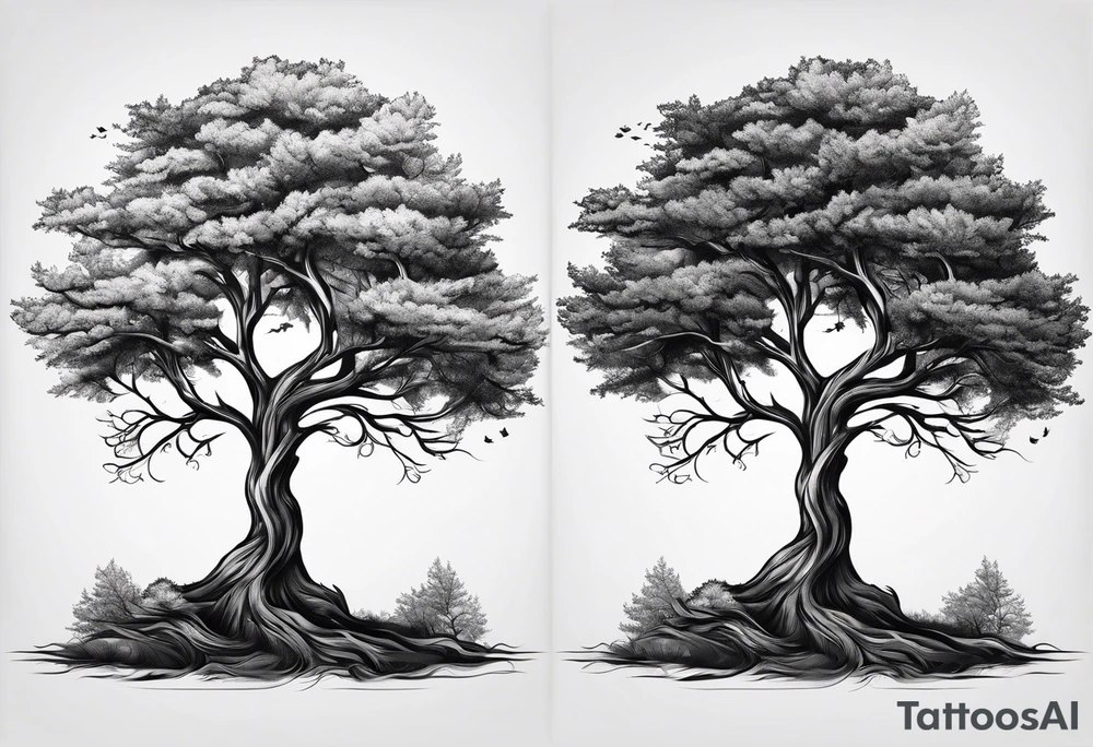 Two seperate trees twisting their trunks together tattoo idea