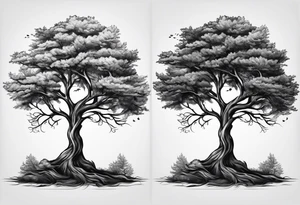 Two seperate trees twisting their trunks together tattoo idea