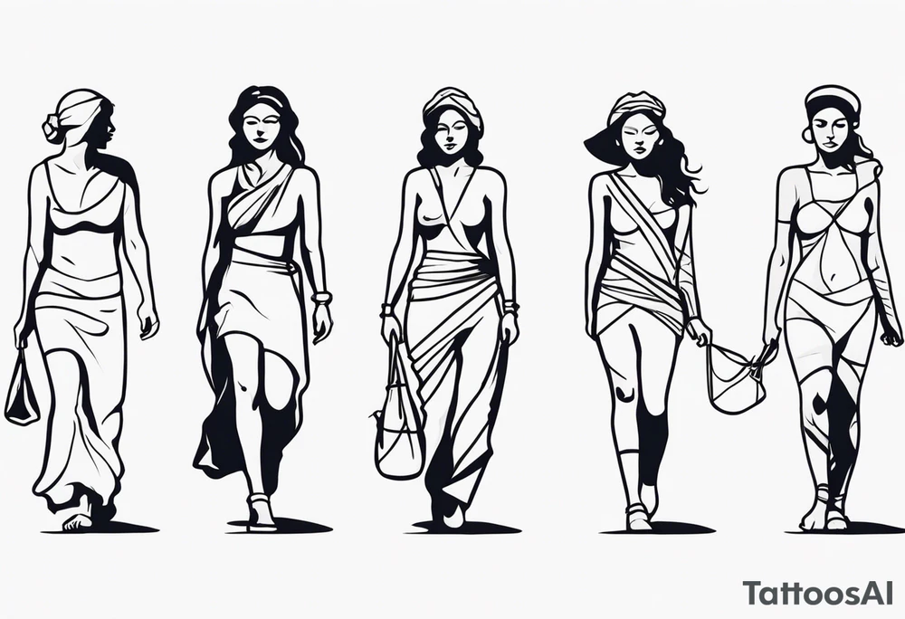 The stages of human evolution but with women from history in a line tattoo idea