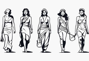 The stages of human evolution but with women from history in a line tattoo idea