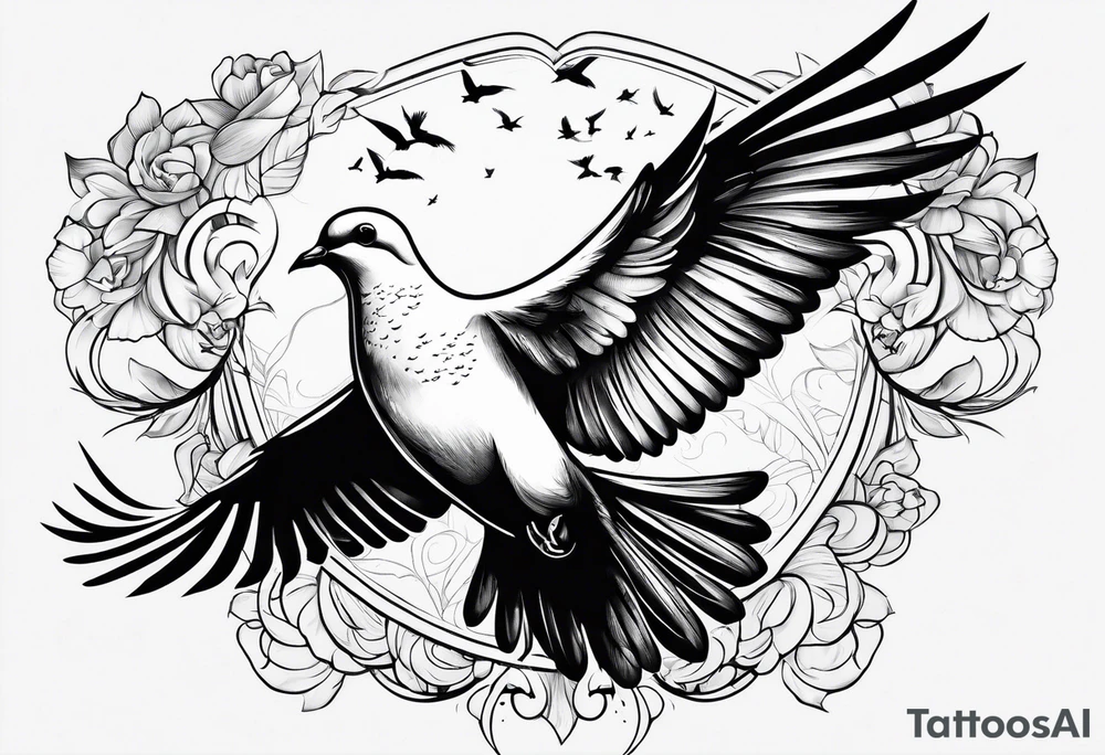 Dove flying horizontally tattoo idea
