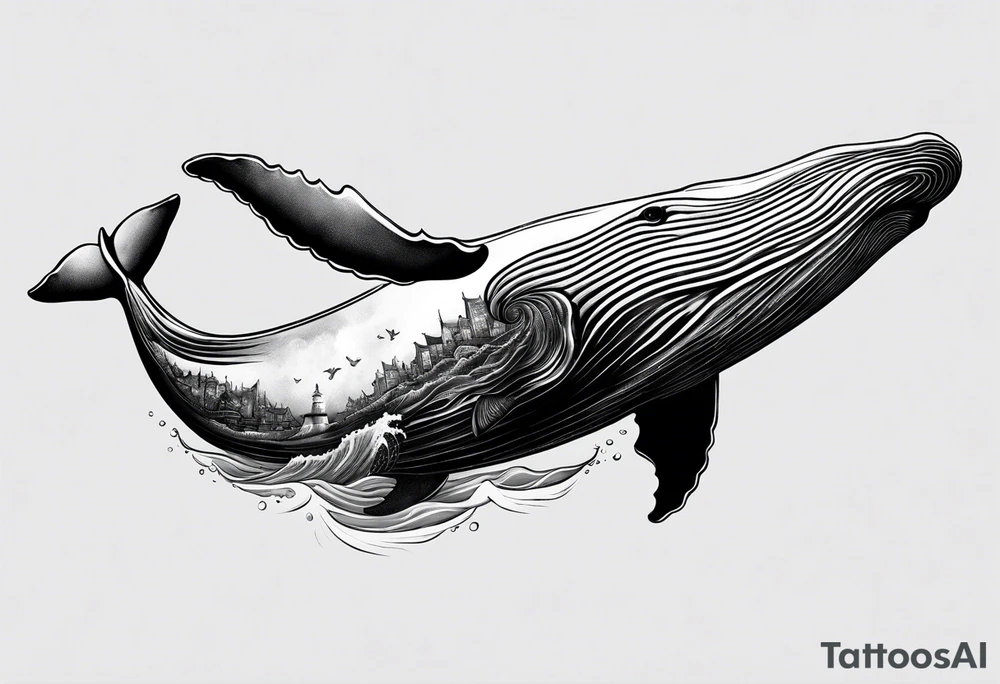 Humpback whale tail sticking out of ocean tattoo idea