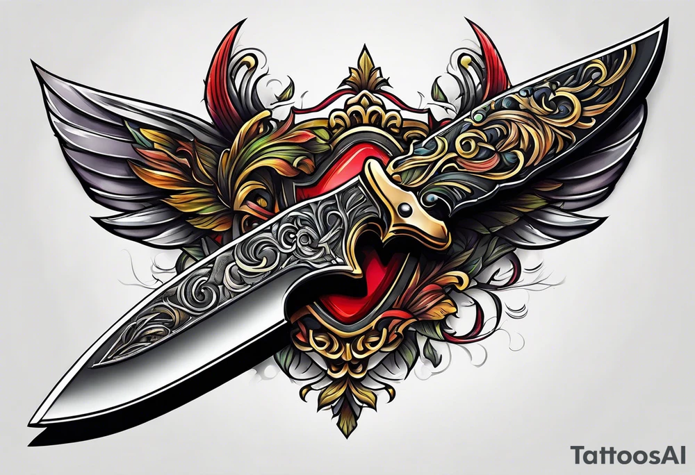 knife with hand on the blade tattoo idea