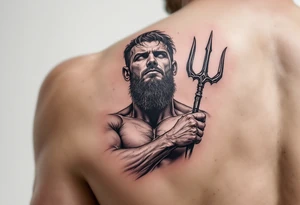 close-up muscular man with trident tattoo idea