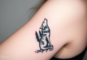 Lone wolf howling at the moon in the forest in the night Columba constellation tattoo idea