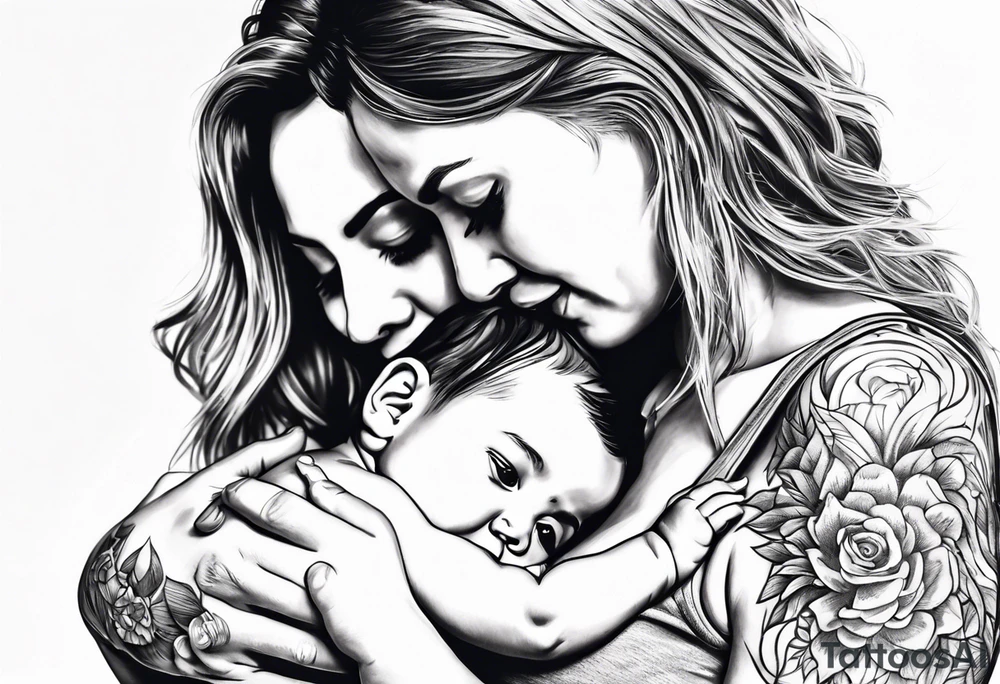 chest tattoo : 
mom and baby son tattoo idea