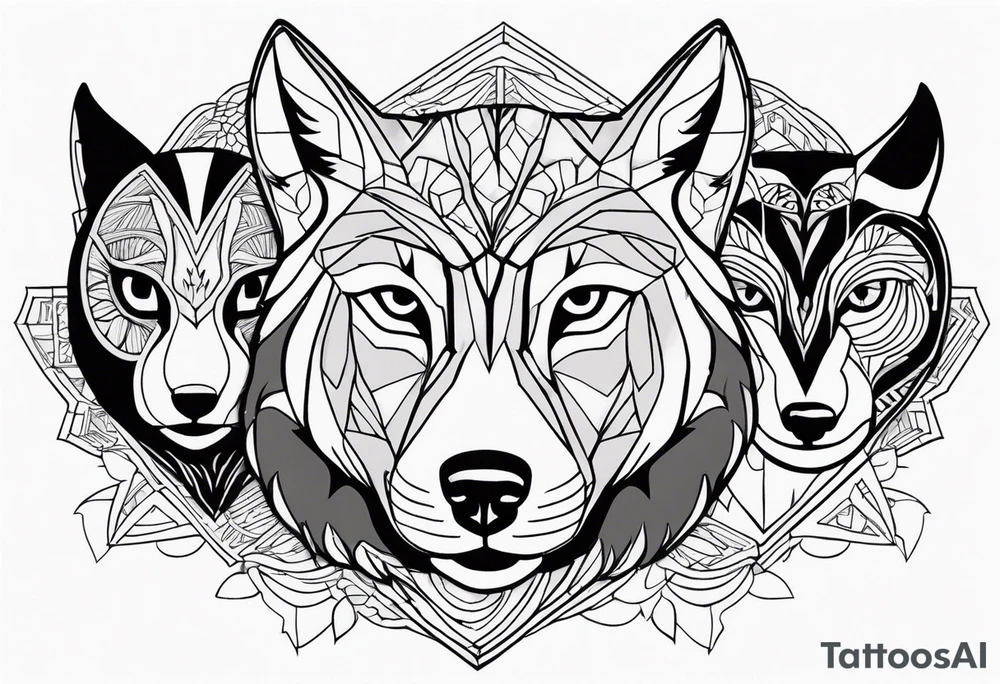 A Wolf as a father, an owl as the son and a lioness as the daughter. tattoo idea