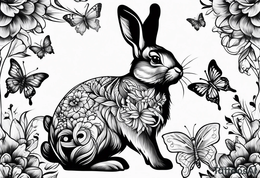 bunny with butterflies tattoo idea