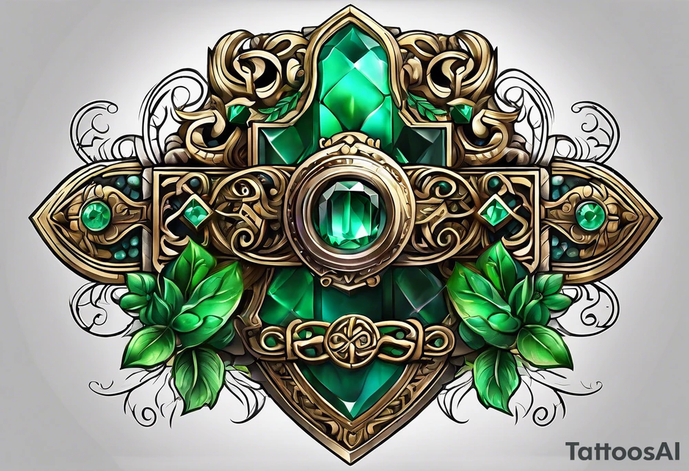 Lock and key with emerald stone tattoo idea