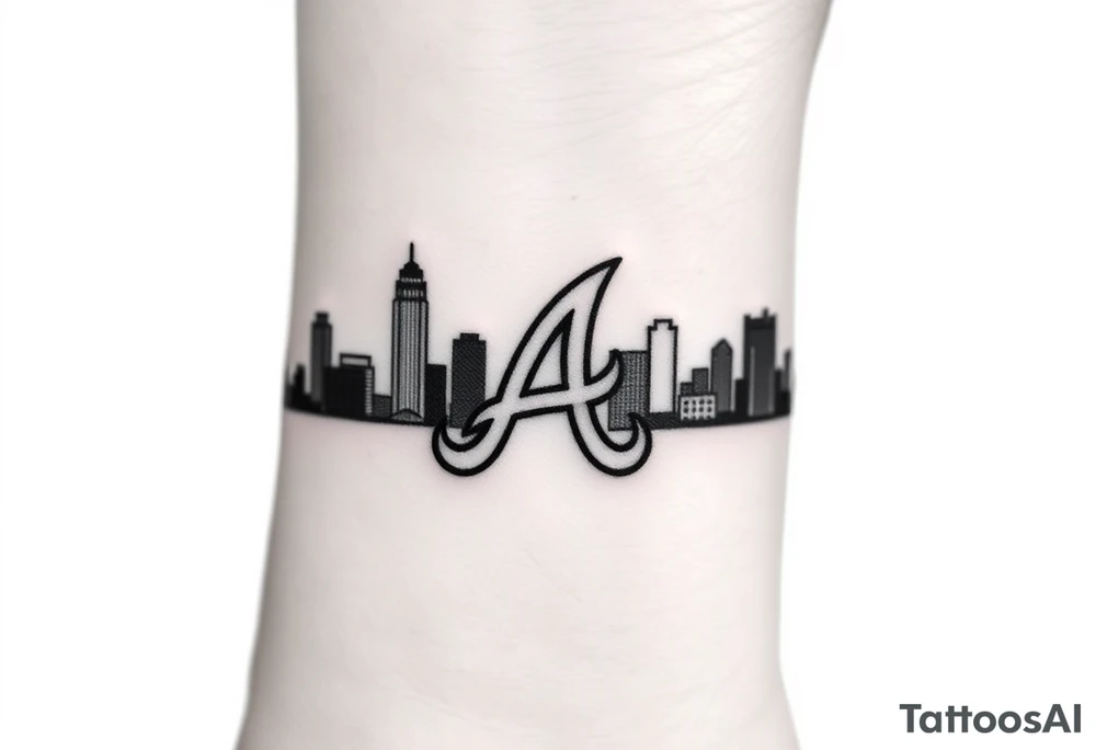 Atlanta city skyline with the Atlanta Braves “A” letter logo tattoo idea