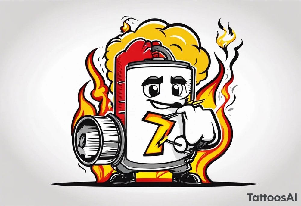 stick of dynamite character is trying to blow out his own burning fuse before he explodes tattoo idea