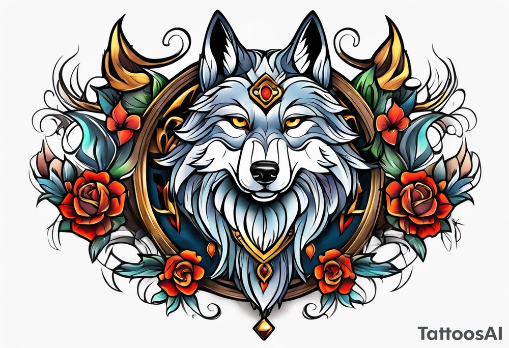 Neotraditional wolf tattoo idea