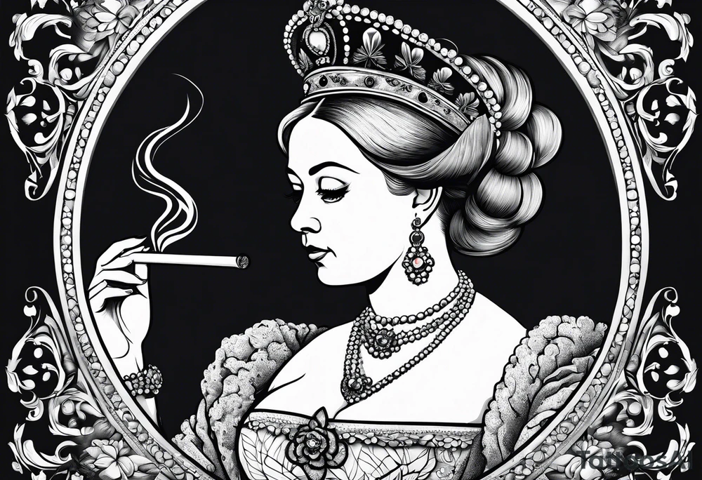Queen Victoria smoking cigarette tattoo idea