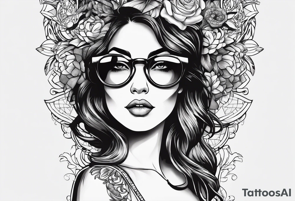 Life finds a way saying add glasses to woman tattoo idea