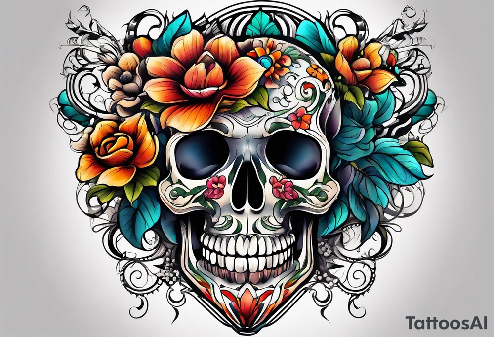 vintage colorful floral print tattoo idea