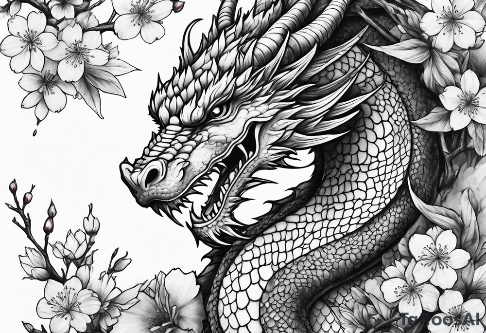 dragon with cherry blossom tattoo idea
