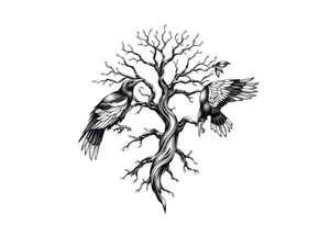 Irish shoulder tattoo, that is non-religious and has a Celtic tree and tribal ravens tattoo idea