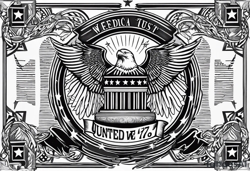 America 1776 united we stand in God we trust tattoo idea