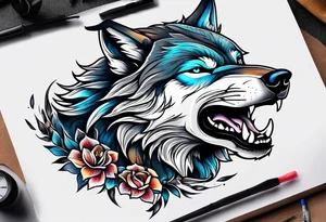 a wolf roaring tattoo idea