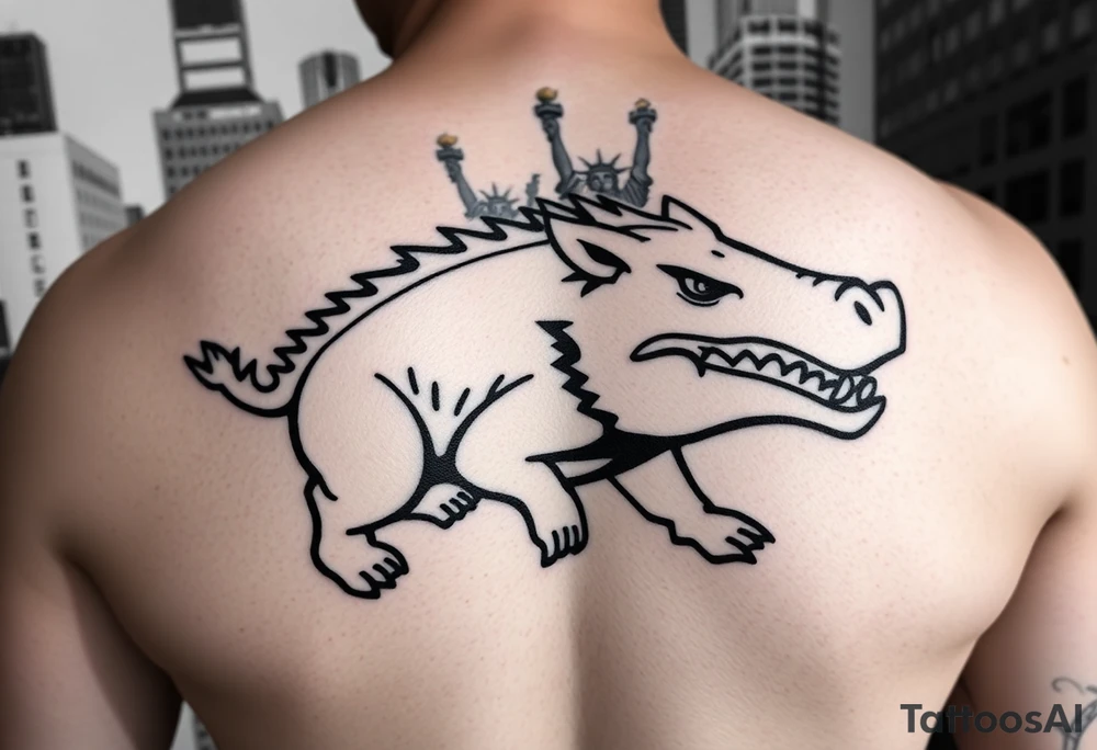 Arkansas razorback running through the streets of New York City with the Statue of Liberty in the background tattoo idea
