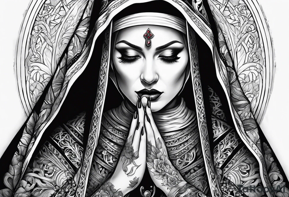nun with nails in her eyes tattoo idea