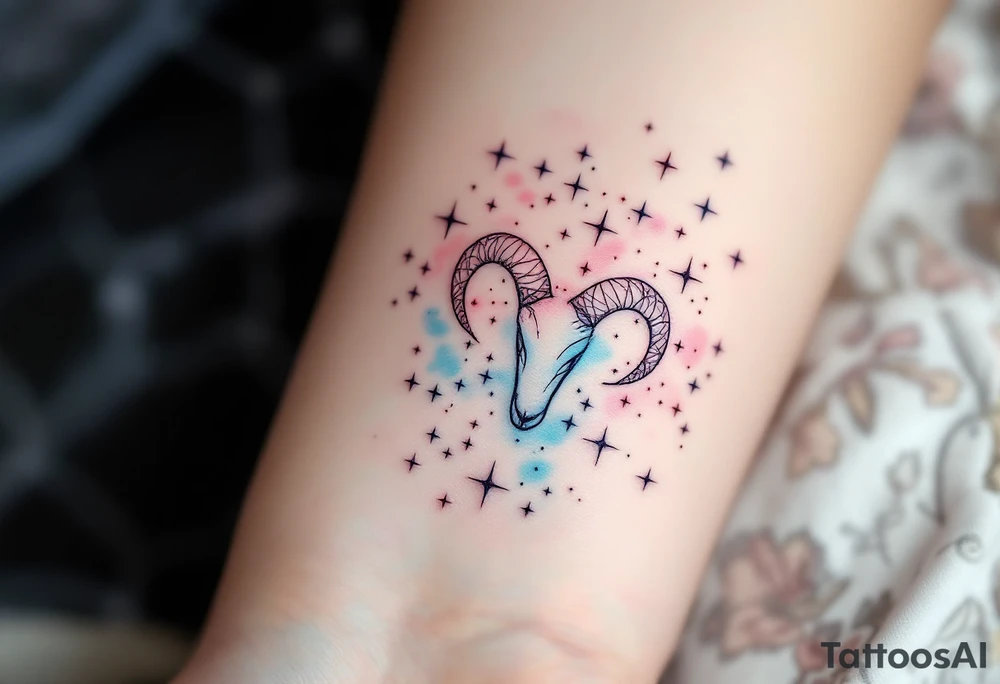 A subtle Aries star map in pastel blues and pinks celebrates the zodiac sign’s cosmic connection with a soft elegance. tattoo idea