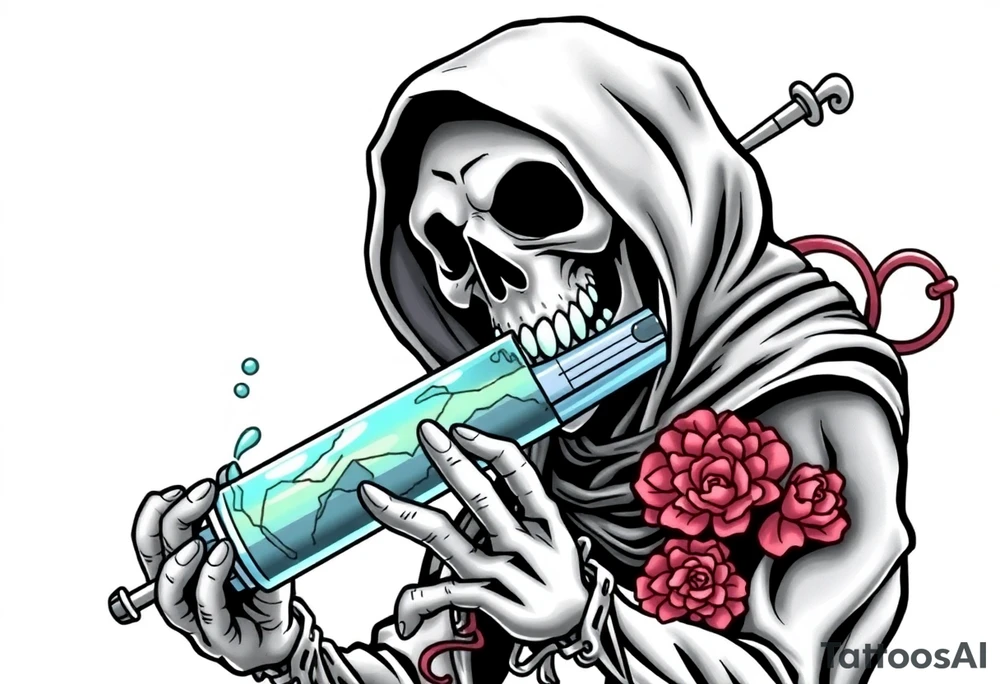 Syringe full of meth potion makes reaper powerful tattoo idea