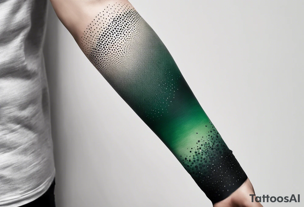 abstract, green and black, covered from wrist to forearm, fully covered, no borders, blackwork tattoo idea
