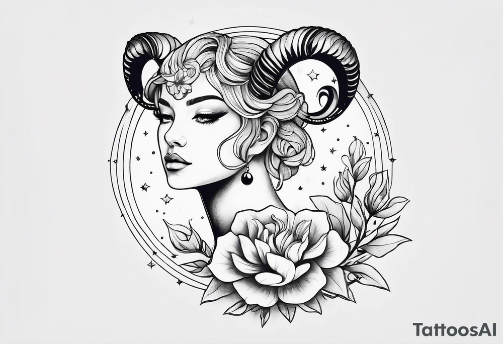 Dainty constellation aries line work tattoo idea