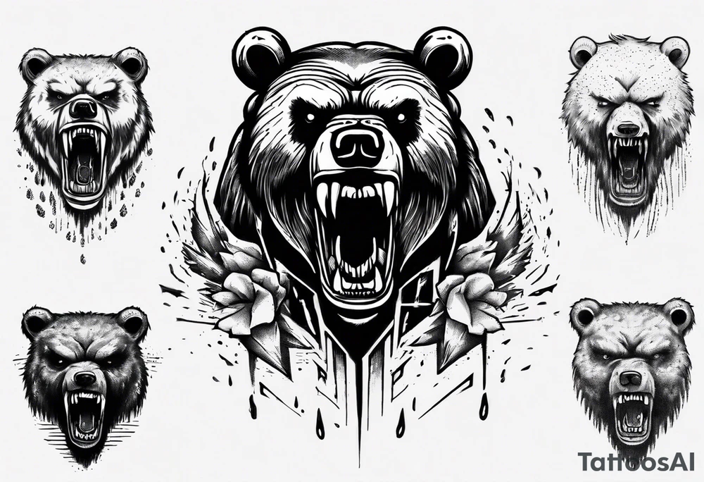 Angry bear coming up behind a city tattoo idea