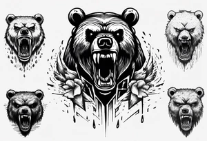 Angry bear coming up behind a city tattoo idea