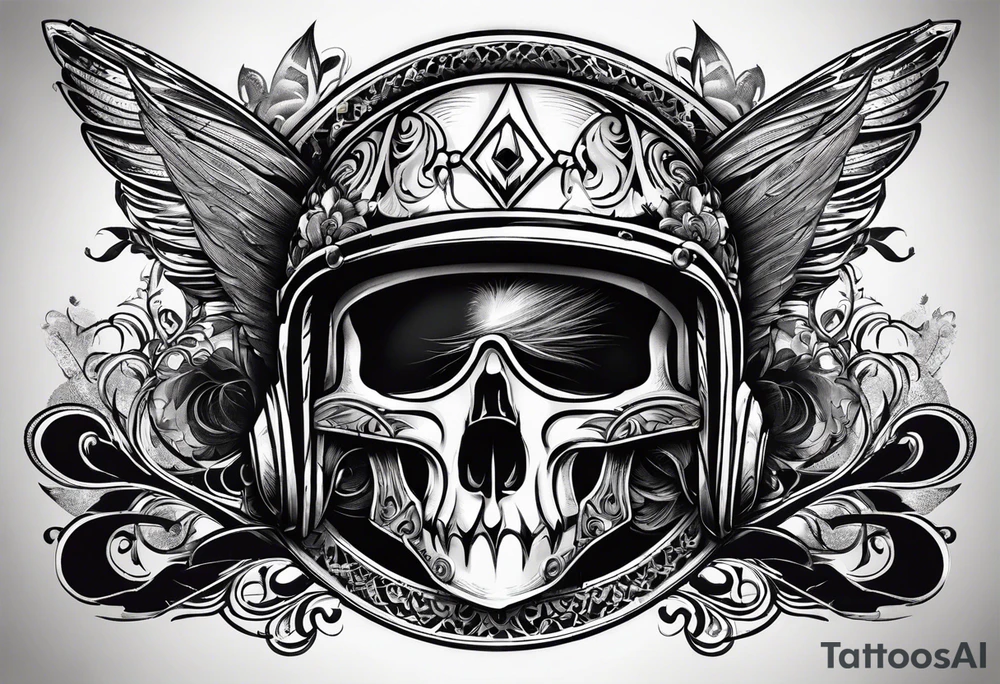 cirkel met vuur, binnenin een helm met een vlammetje waar tattoo idea