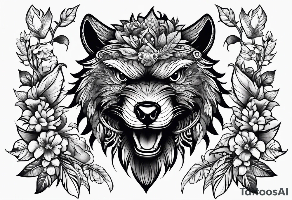 Eagle, Tasmanian devil, black swirl filler, snake, leaves leg sleeve tattoo idea