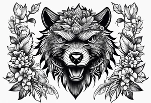 Eagle, Tasmanian devil, black swirl filler, snake, leaves leg sleeve tattoo idea