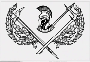 ultra-fine line linework vector of a spartan from the side, spartan spear, spartan shield, laurel wreath tattoo idea