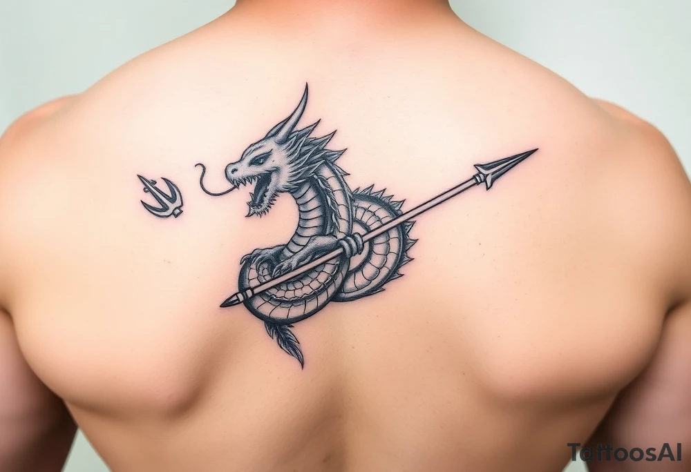 sea dragon with trident tattoo idea