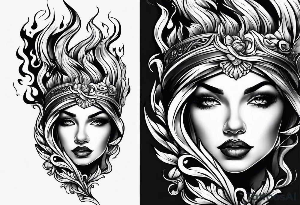 Flaming torch melting into water tattoo idea